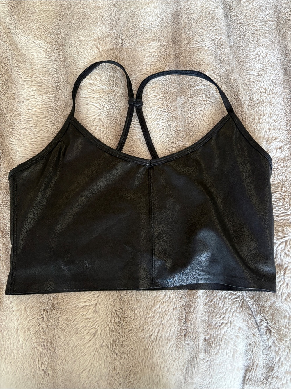 Carbon38 Black faux leather Racerback Sports Bra